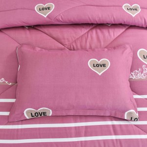 OEM/ODM Rose Pink Bedspread Quilted Pillowcase Brushed Polyester Bedsheets Comforter Set