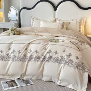 2025 new white pure cotton 50s long-staple cotton sanded non-linting four-piece printing bedding set