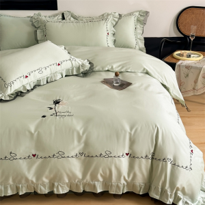 Green 50S customized 100% long-staple cotton high-end lace French embroidery 4pcs bedding set