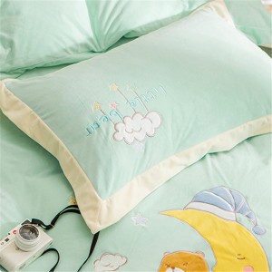 Wholesale Green Embroidery Quilt Cover Baby Fleece Pillowcases Cartoon Bedsheets Kids′ Bedding Set