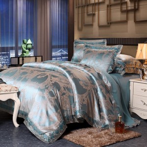 Green Polyester Bed Sheet Jacquard Pillow Cases Lace Duvet Cover High Grade Bedding Set