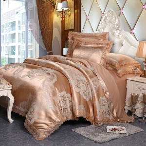 Pink Polyester Bed Sheet Jacquard Pillow Cases High Grade Duvet Cover Lace Bedding Set