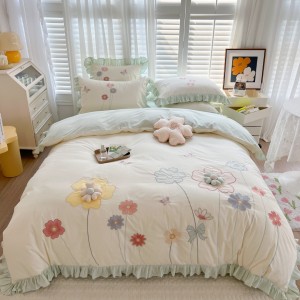 Washed Cotton Duvet Cover White Pillow Case Embroidery Bed Linen Kids’ Bedding Set