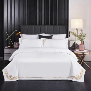 Embroidered Bed Linen White Pillow Sham Hotel Comforter Quilt Duvet Home Textile Bedding Set