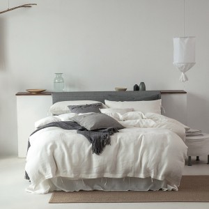 Flax Bed Linen White Pillow Sham Solid Color Comforter Quilt Duvet Skin-friendly Linen Bedding Set