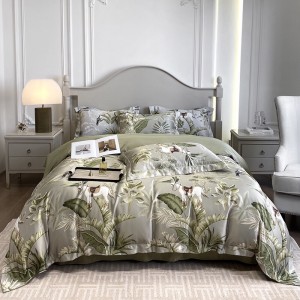 Washed Silk Pillow Sham Printing Fitted Sheet Exquisite Comforter Quilt Duvet Skin-friendly Bedding Set