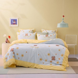 Washed Cotton Embroidered Fitted Sheet Sky Blue Pillow Sham Cartoon Comforter Quilt Duvet Kids’ bedding