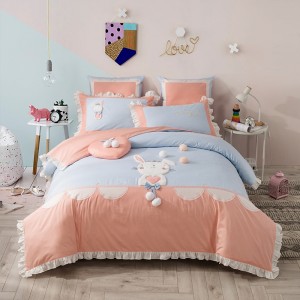 Pure Cotton Bed Linen Pink Blue Pillow Cover Cartoon Embroidered Comforter Set Kids’ bedding