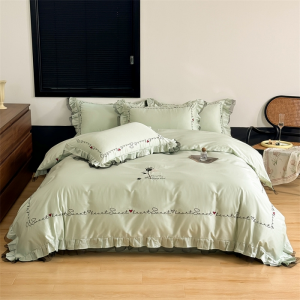 Green 50S customized 100% long-staple cotton high-end lace French embroidery 4pcs bedding set