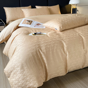 High grade champagne gold 100% cotton jacquard quilt cover bedding set