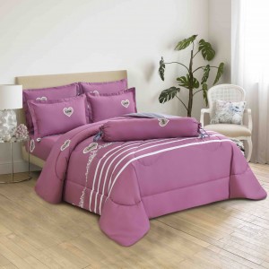 OEM/ODM Rose Pink Bedspread Quilted Pillowcase Brushed Polyester Bedsheets Comforter Set