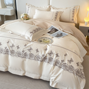 2025 new white pure cotton 50s long-staple cotton sanded non-linting four-piece printing bedding set