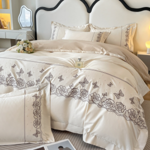 2025 new white pure cotton 50s long-staple cotton sanded non-linting four-piece printing bedding set