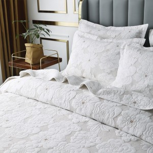 Light Luxury White Quilting 3pcs Pillowcases Embroidered Bedspread