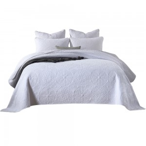 High Grade Quilting White Embroidered Solid Color Pillowcases Cotton Bedspread