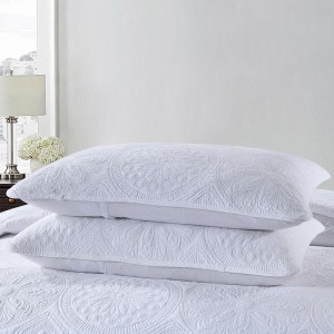 High Grade Quilting White Embroidered Solid Color Pillowcases Cotton Bedspread