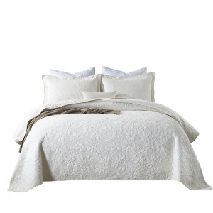 Cotton Quilting Embroidered Solid Color Pillowcases White 3pcs Bedspread