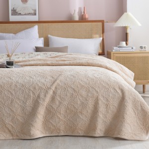 Apricot Solid Color Pillowcases Quilted Quilt 3pcs Flannel Bedspread