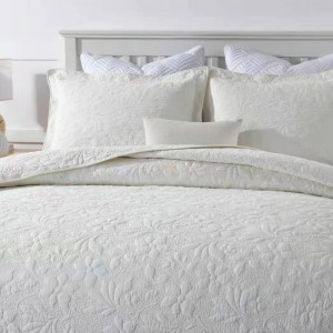 Cotton Quilting Embroidered Solid Color Pillowcases White 3pcs Bedspread