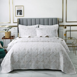 Light Luxury White Quilting 3pcs Pillowcases Embroidered Bedspread