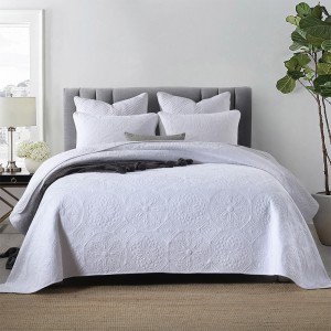 High Grade Quilting White Embroidered Solid Color Pillowcases Cotton Bedspread