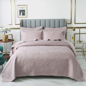 White Pink Grey Pillowcases High Grade Solid Color Cotton Quilting 3pcs Bedspread