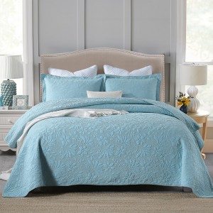 Cotton Quilting Embroidered Solid Color Pillowcases Blue 3pcs Bedspread