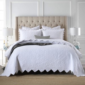 Solid Color White Pillowcases Soft Cotton Quilting 3pcs Bedspread