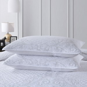 White Quilting Embroidered Cotton Pillowcases Solid Color Bedspread