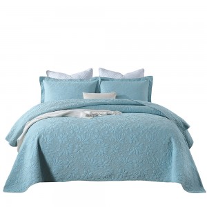 Cotton Quilting Embroidered Solid Color Pillowcases Blue 3pcs Bedspread