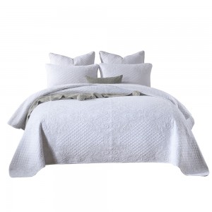 White Quilting Embroidered Cotton Pillowcases Solid Color Bedspread