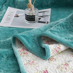 Green Solid Color Pillowcases Quilted Quilt 3pcs Flannel Bedspread