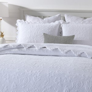 Solid Color White Pillowcases Soft Cotton Quilting 3pcs Bedspread