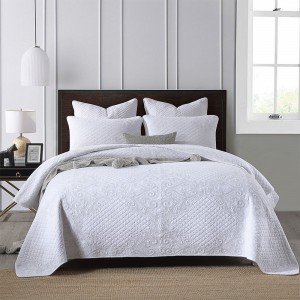 White Quilting Embroidered Cotton Pillowcases Solid Color Bedspread