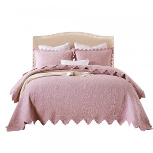 Solid Color Pink Pillowcases Soft Cotton Quilting 3pcs Bedspread