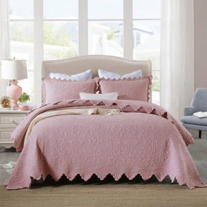 Solid Color Pink Pillowcases Soft Cotton Quilting 3pcs Bedspread