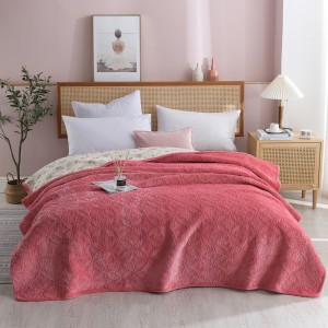 Pink Solid Color Pillowcases Quilted Quilt 3pcs Flannel Bedspread