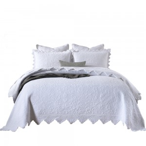 Solid Color White Pillowcases Soft Cotton Quilting 3pcs Bedspread