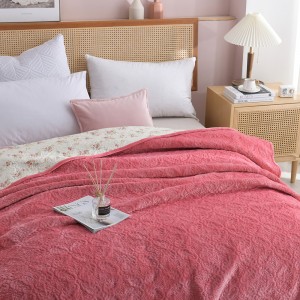 Pink Solid Color Pillowcases Quilted Quilt 3pcs Flannel Bedspread