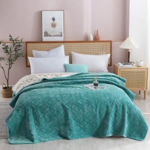 Green Solid Color Pillowcases Quilted Quilt 3pcs Flannel Bedspread