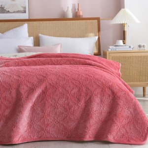 Pink Solid Color Pillowcases Quilted Quilt 3pcs Flannel Bedspread