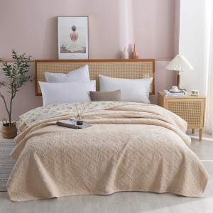 Apricot Solid Color Pillowcases Quilted Quilt 3pcs Flannel Bedspread