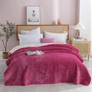 Pink Solid Color Pillowcases Quilted Quilt 3pcs Flannel Bedspread