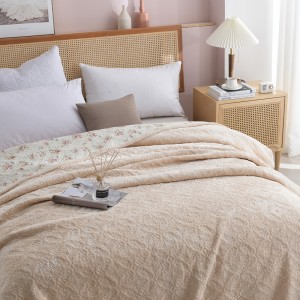 Apricot Solid Color Pillowcases Quilted Quilt 3pcs Flannel Bedspread