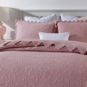 Solid Color Pink Pillowcases Soft Cotton Quilting 3pcs Bedspread